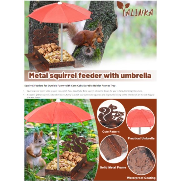 Squirrel & Chipmunk Miniature Metal Picnic Table w/Corn Cob Holder & Umbrella - Picture 9 of 11